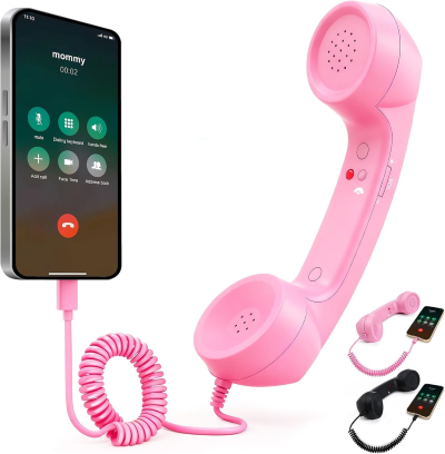 Auricular retro para iPhone y Android, teléfono retro tipo C (rosa)