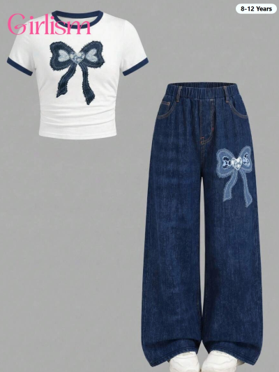 Conjunto de camiseta blanca con lazo